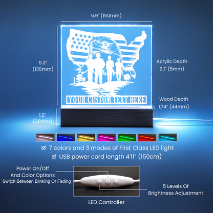 Personalized Patriotic US Military Name USB Powered Acrylic LED Sign With Custom Text