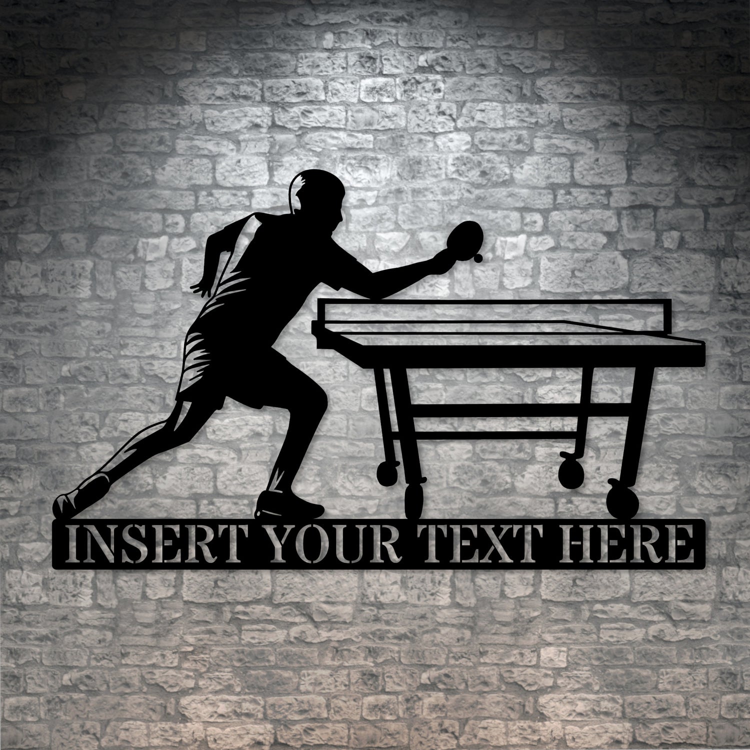 Personalized Ping-Pong Player Metal Sign Decor In Black With Custom Text