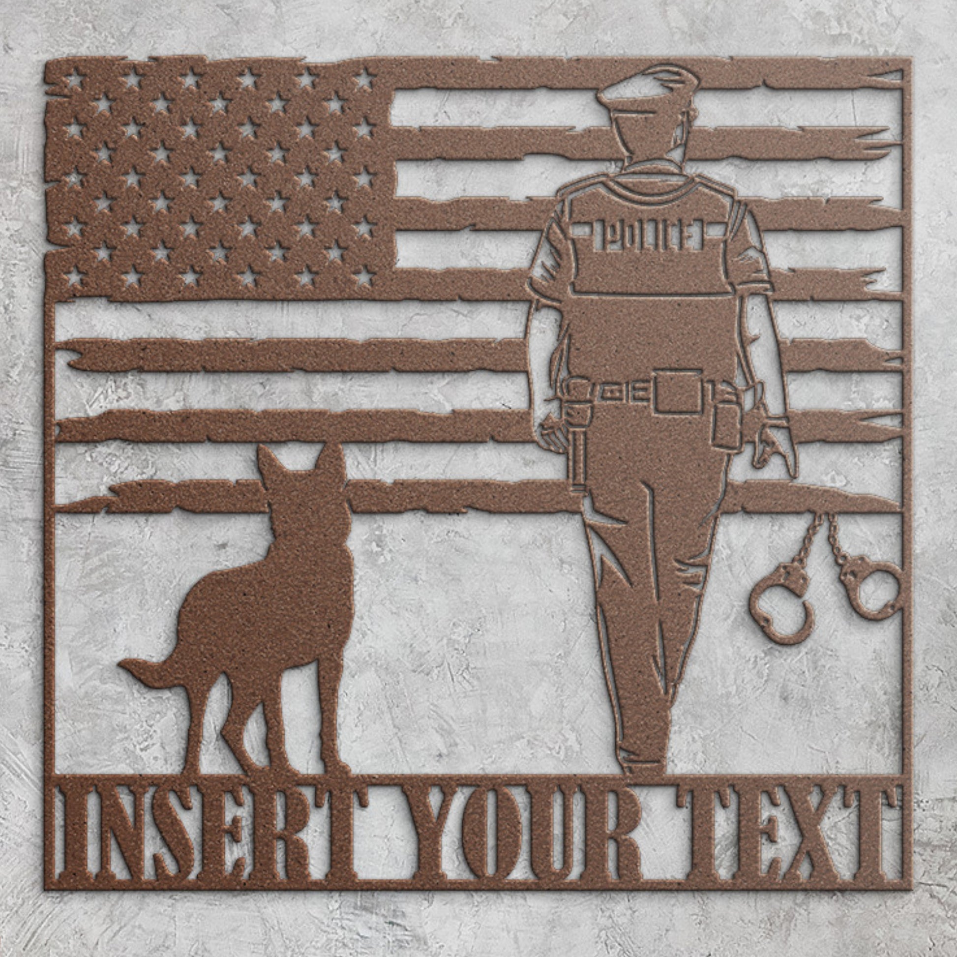 Personalized Police Officer And Dog Name Metal Sign In Copper With Custom Text