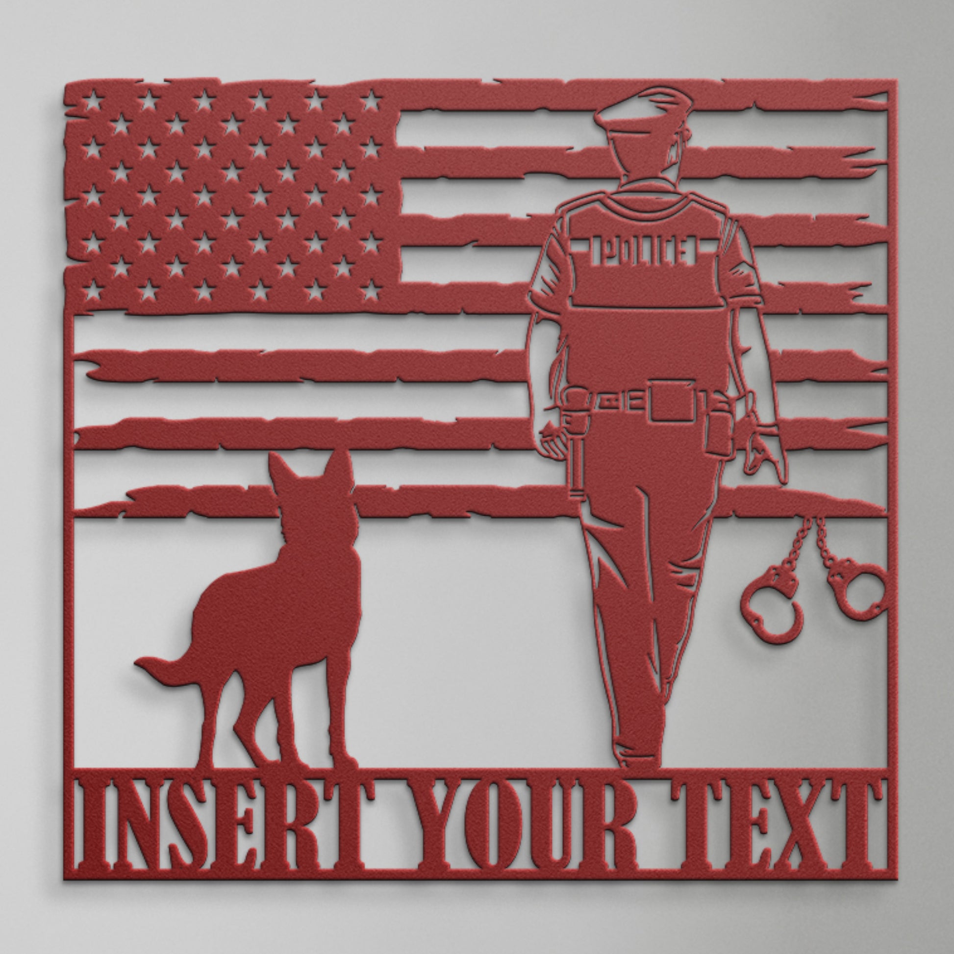 Personalized Police Officer And Dog Name Metal Sign In Red With Custom Text