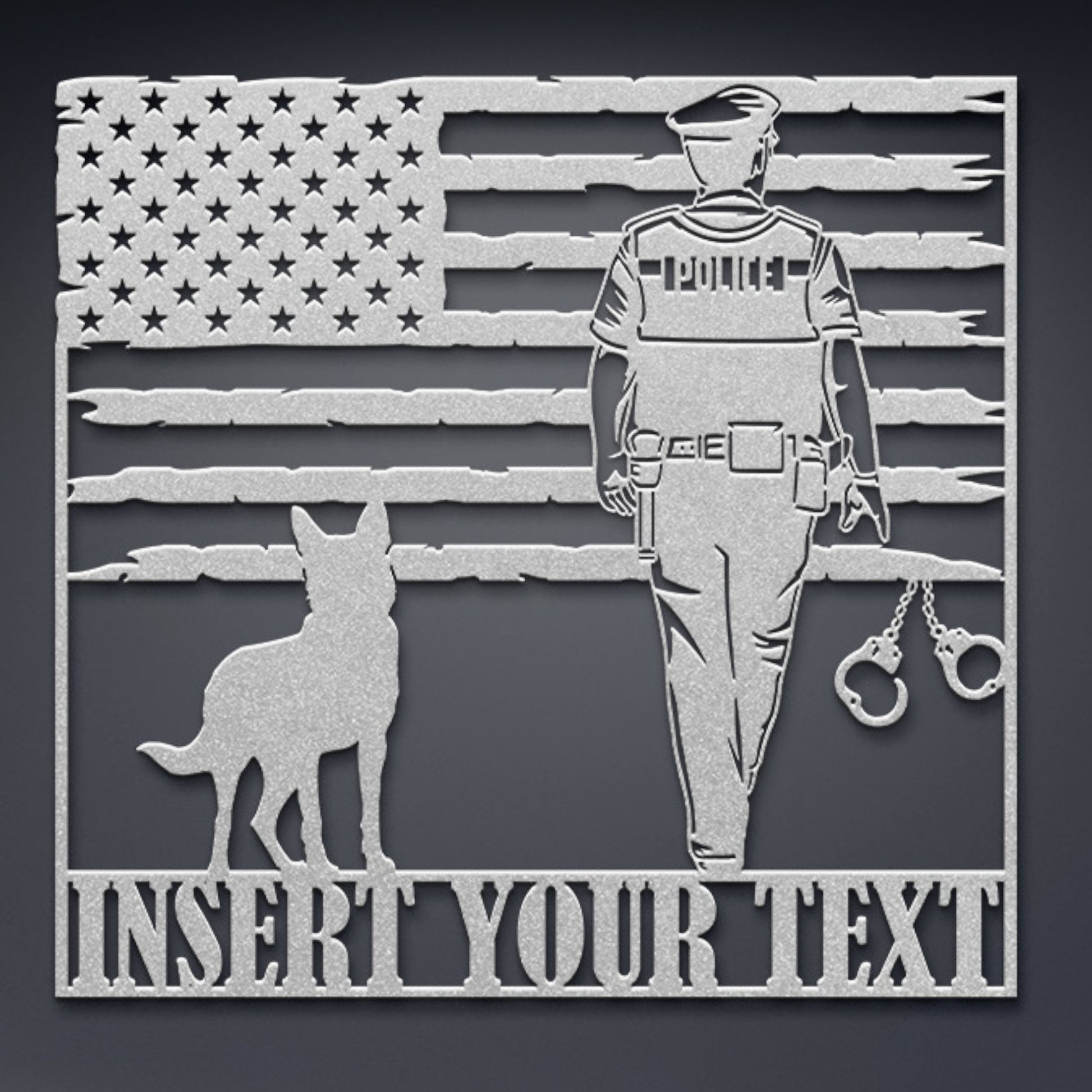 Personalized Police Officer And Dog Name Metal Sign In Silver With Custom Text