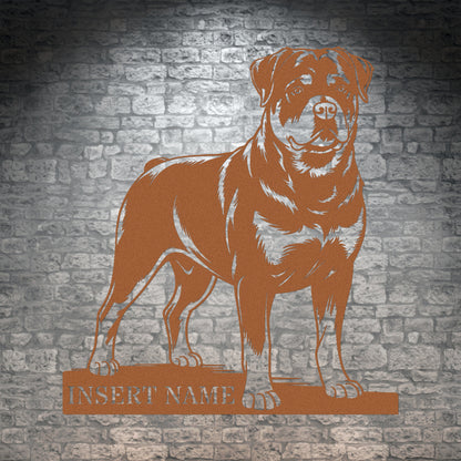 Personalized Rottweiler Metal Sign In Brown. Custom Dog Owner Wall Decor Gift