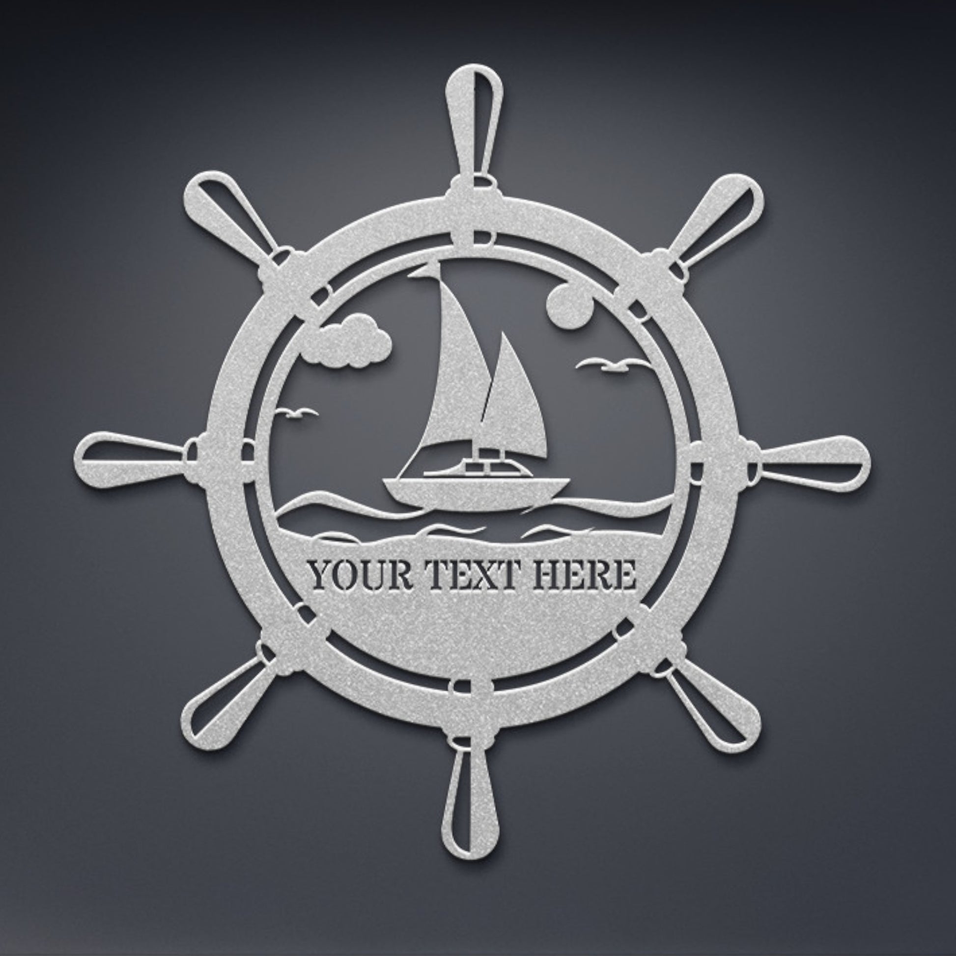 Personalized Sailor Helm Name Metal Sign Decor In Silver With Custom Text