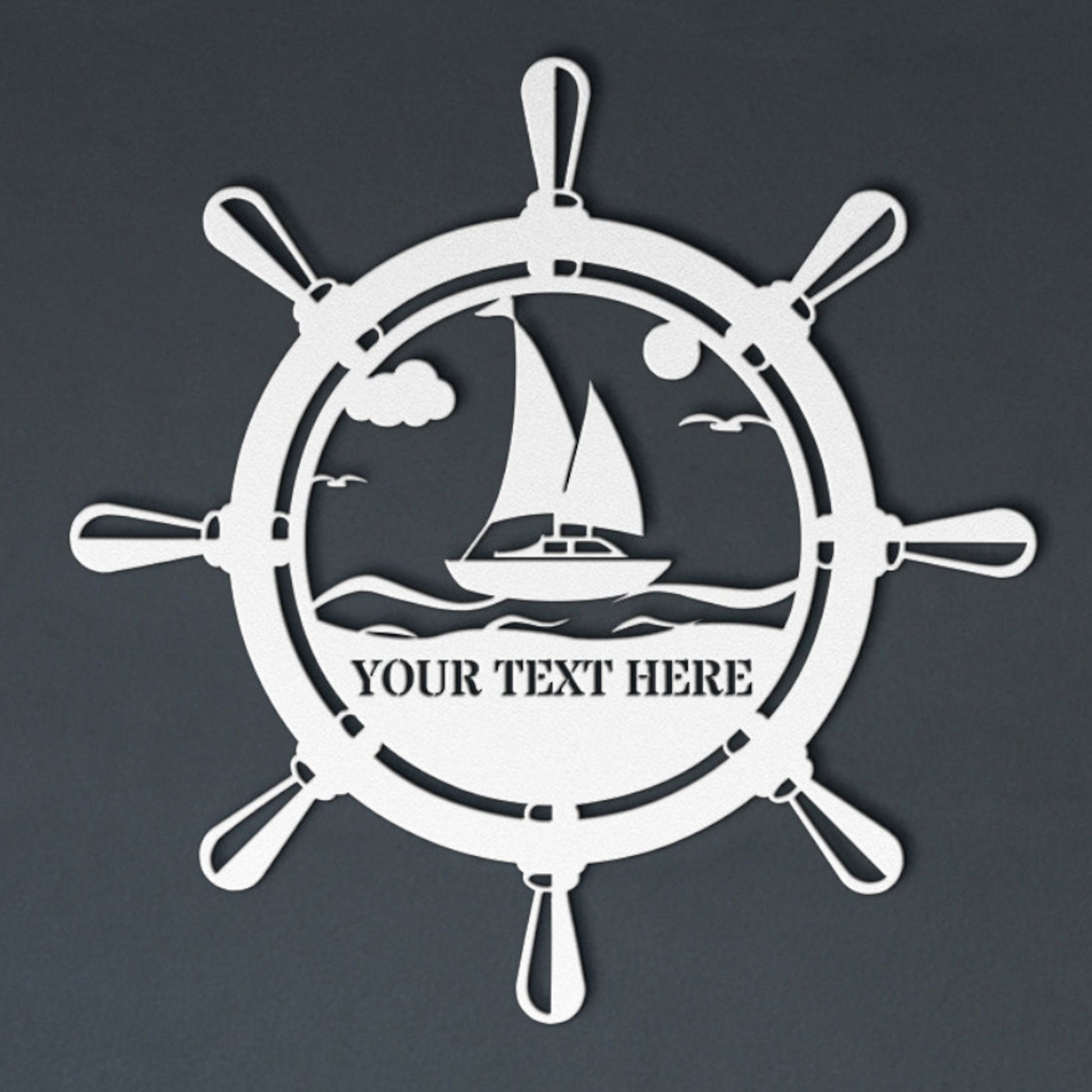 Personalized Sailor Helm Name Metal Sign Decor In White With Custom Text