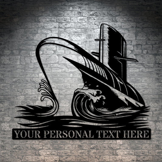 Personalized Submarine Name Metal Sign In Black With Custom Text