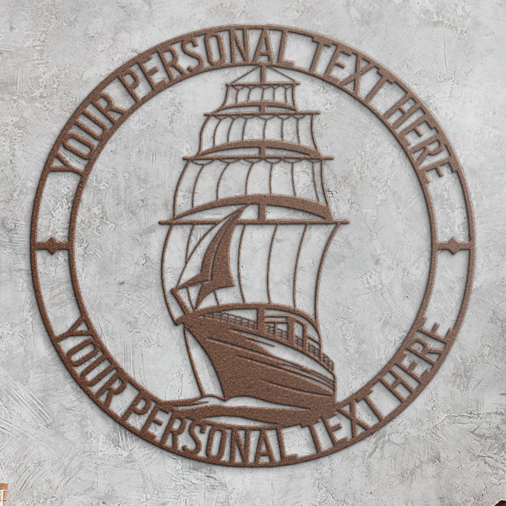 Personalized Tall Ship Metal Sign Decor In Copper With Custom Text