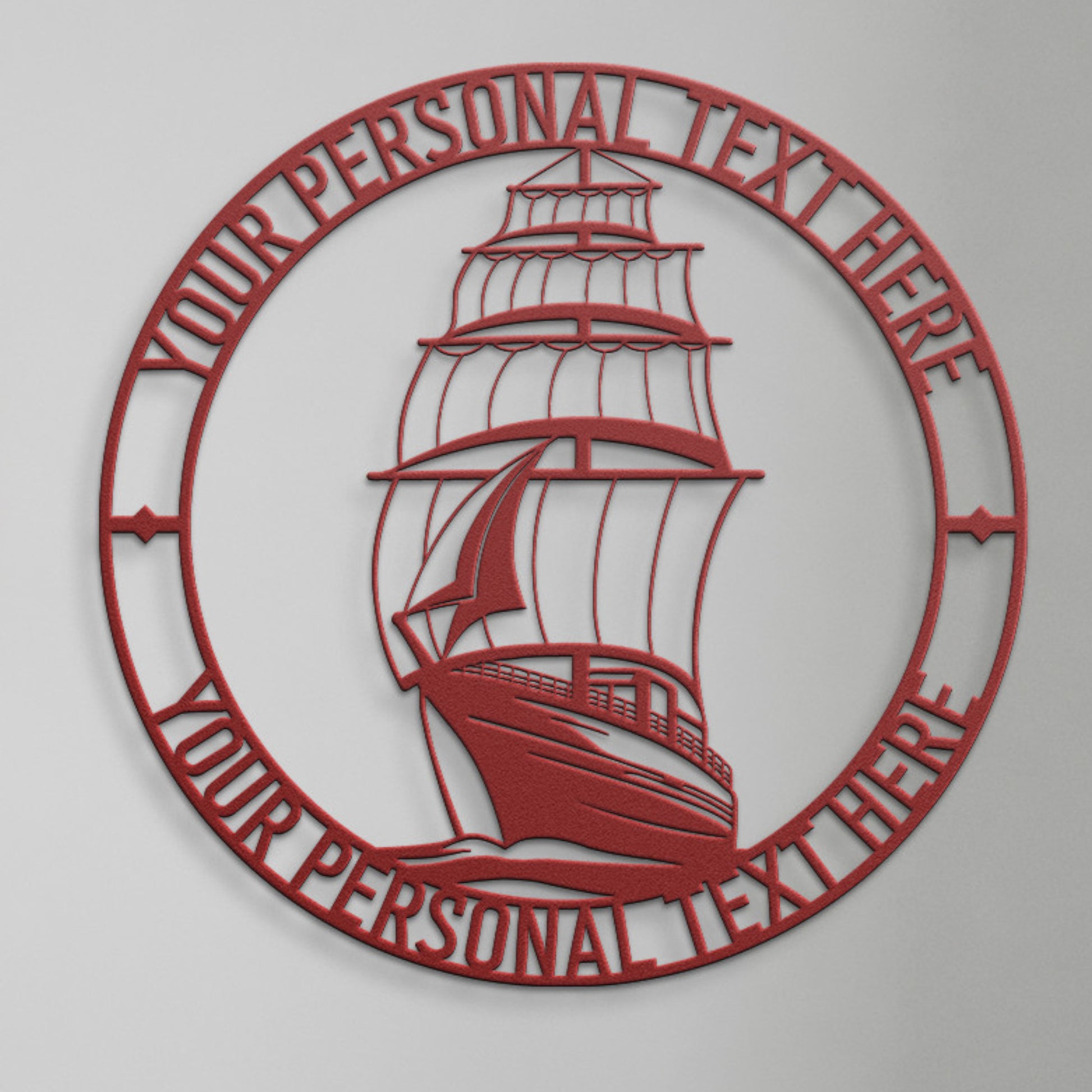Personalized Tall Ship Metal Sign Decor In Red With Custom Text