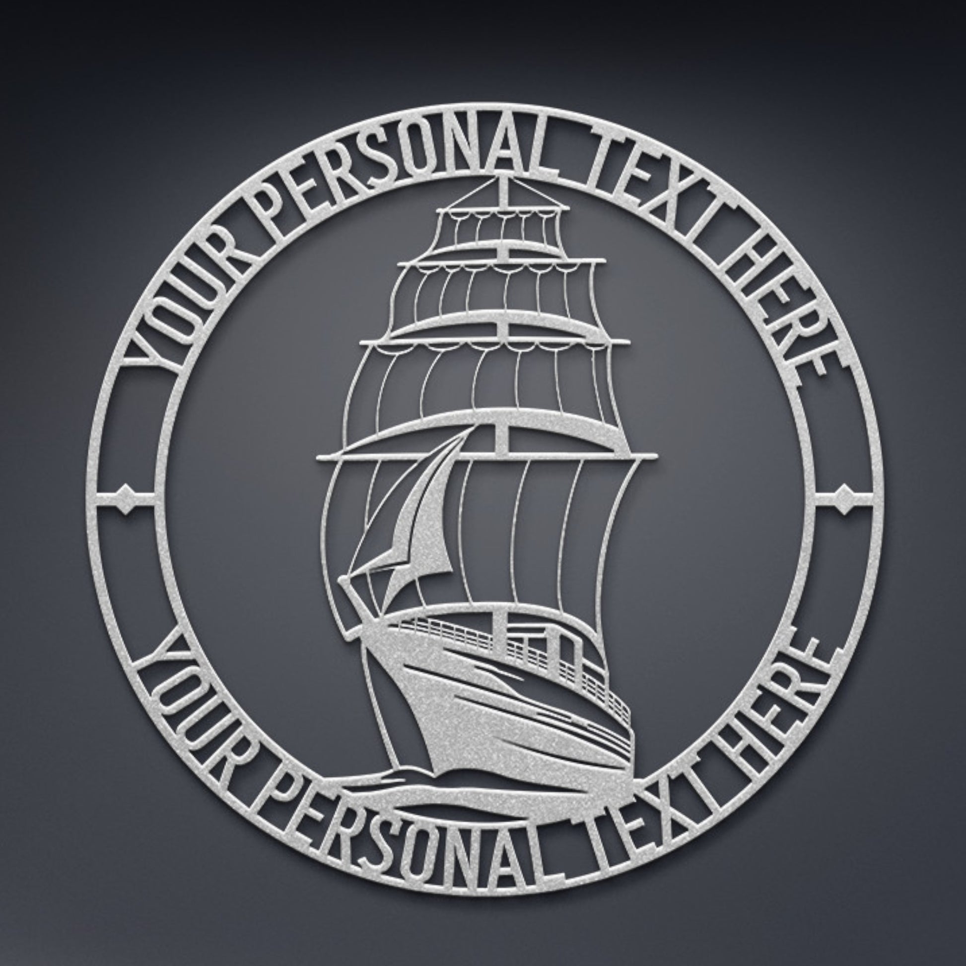Personalized Tall Ship Metal Sign Decor In Silver With Custom Text