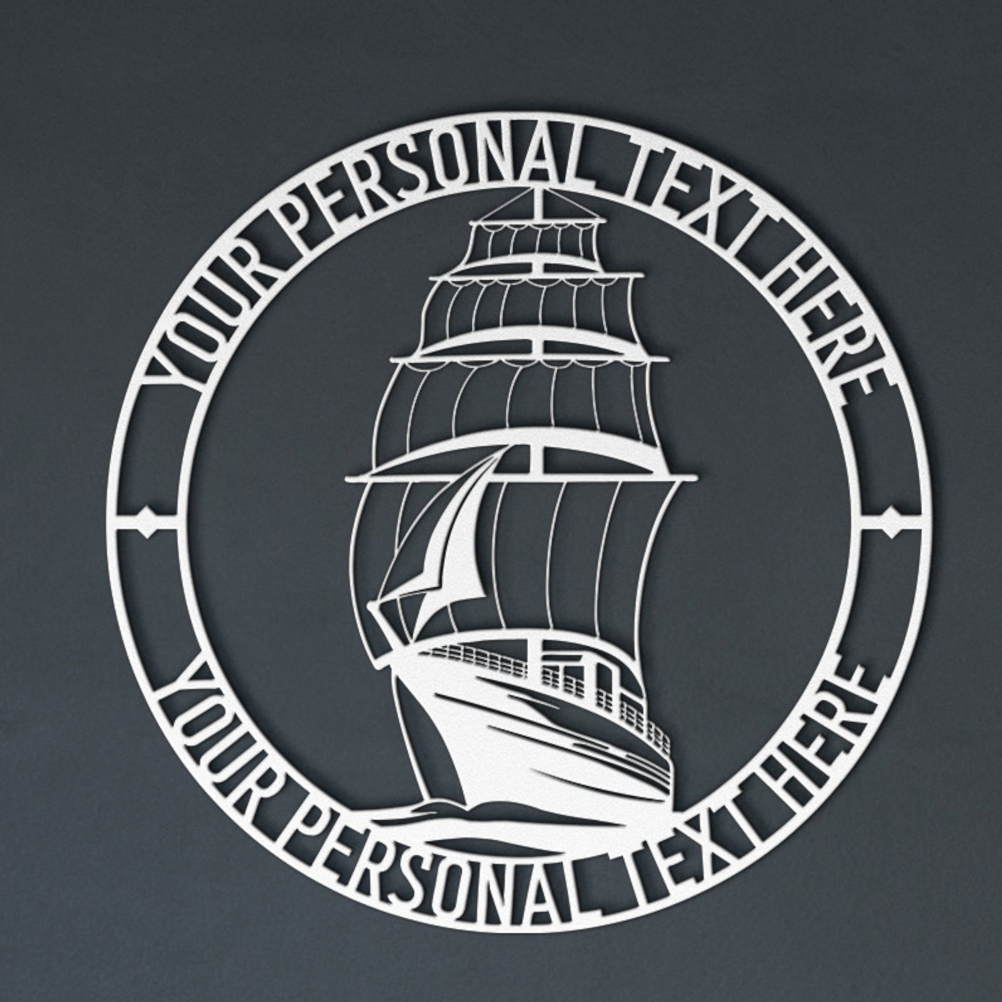 Personalized Tall Ship Metal Sign Decor In White With Custom Text