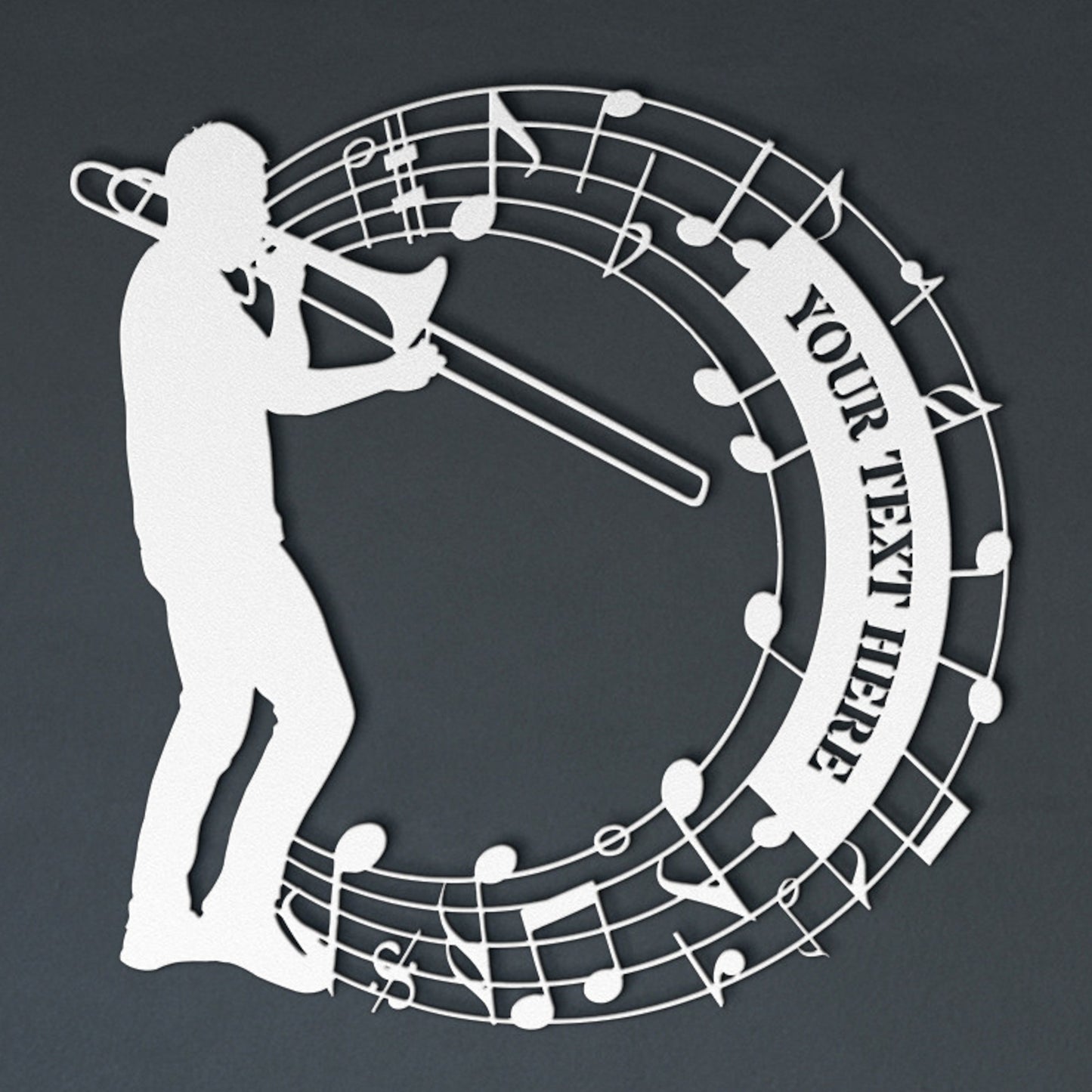 Personalized Trombone Player In Notes Name Metal Sign. Custom Music Lover Decor Gift. Musician Entertainer Gifts. Musical Wall Hanging Decor