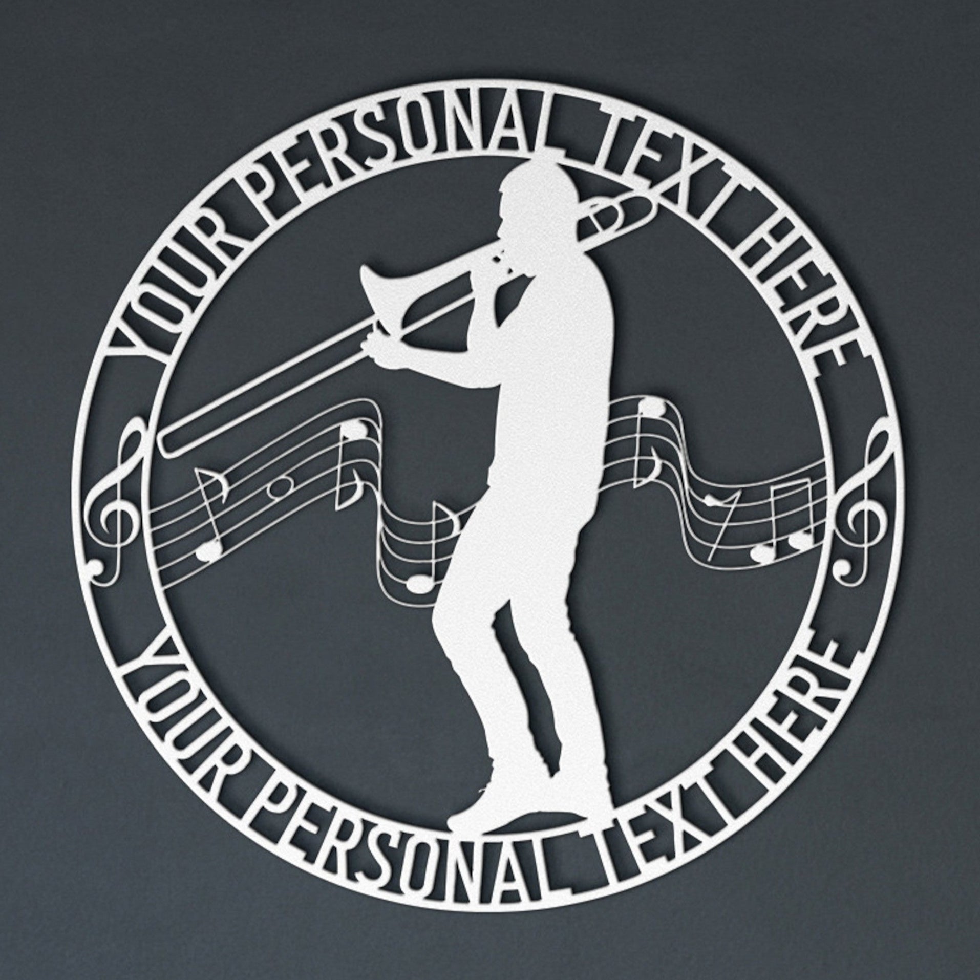 Personalized Trombonist Player Name Metal Sign Decor In White With Custom Text
