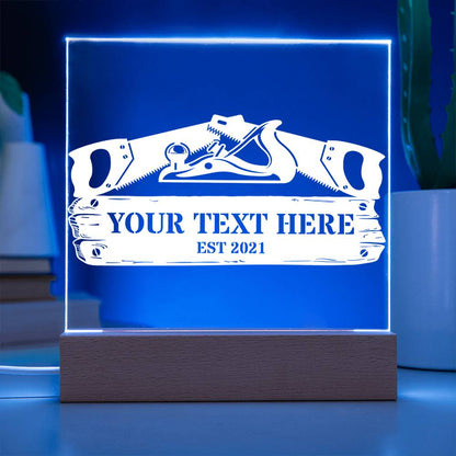 Personalized USB Powered Carpenter LED Acrylic Sign In Blue With Custom Text