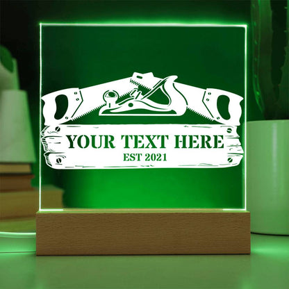 Personalized USB Powered Carpenter LED Acrylic Sign In Green With Custom Text