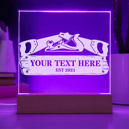 Personalized USB Powered Carpenter LED Acrylic Sign In Purple With Custom Text