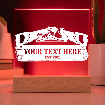 Personalized USB Powered Carpenter LED Acrylic Sign In Red With Custom Text