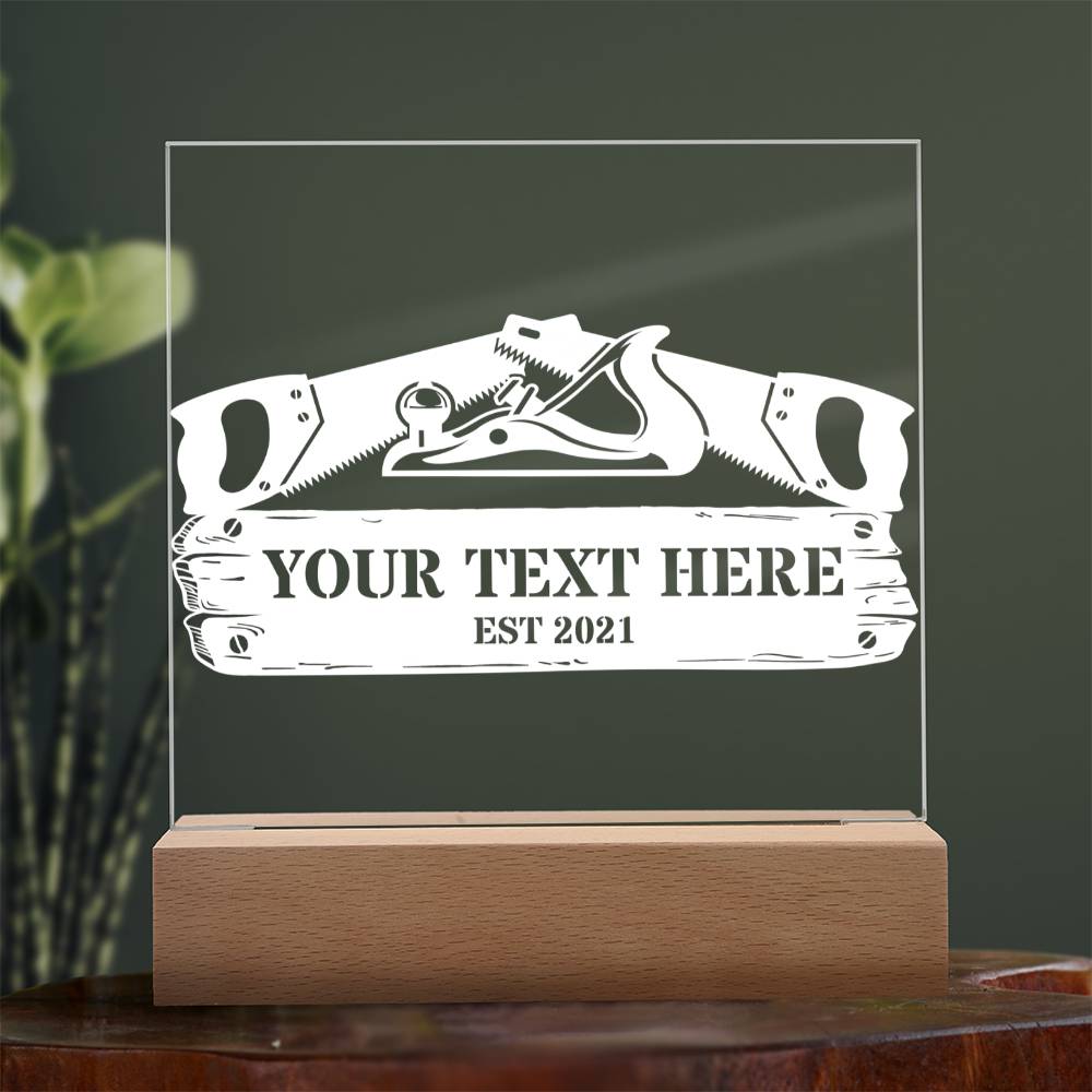 Personalized USB Powered Carpenter LED Acrylic Sign In White With Custom Text