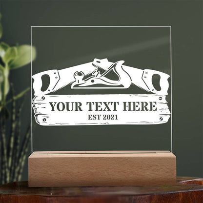 Personalized USB Powered Carpenter LED Acrylic Sign In White With Custom Text