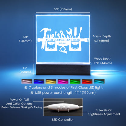 Personalized USB Powered Carpenter Toolbelt LED Acrylic Sign With Custom Text