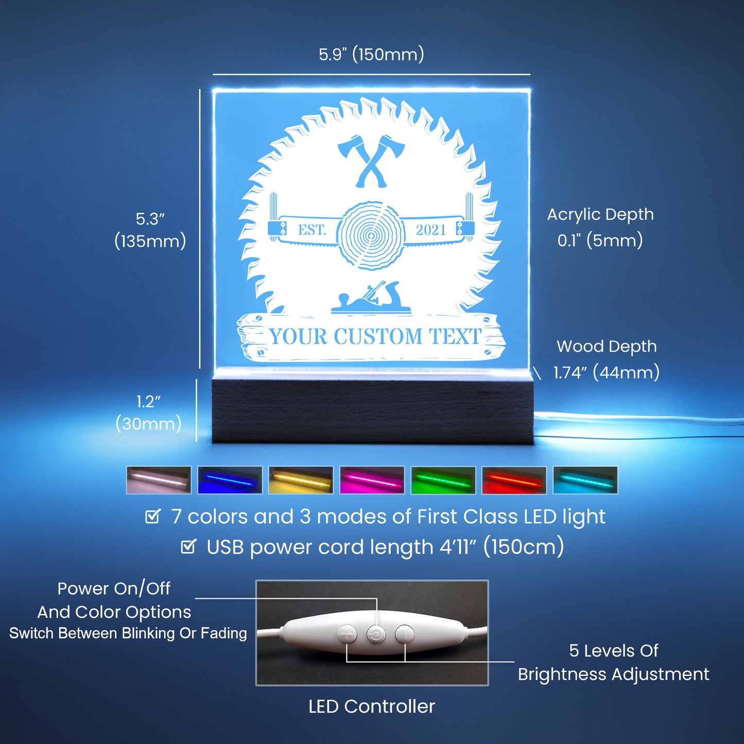 Personalized USB Powered Lumberjack LED Acrylic Sign With Custom Text