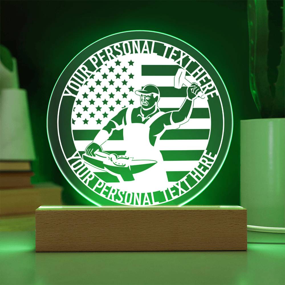 Personalized US Blacksmith Worker LED Sign In Green With Custom Text