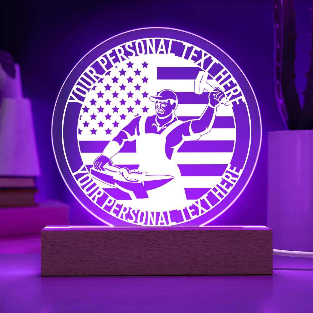 Personalized US Blacksmith Worker LED Sign In Purple With Custom Text
