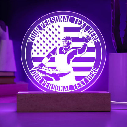 Personalized US Blacksmith Worker LED Sign In Purple With Custom Text