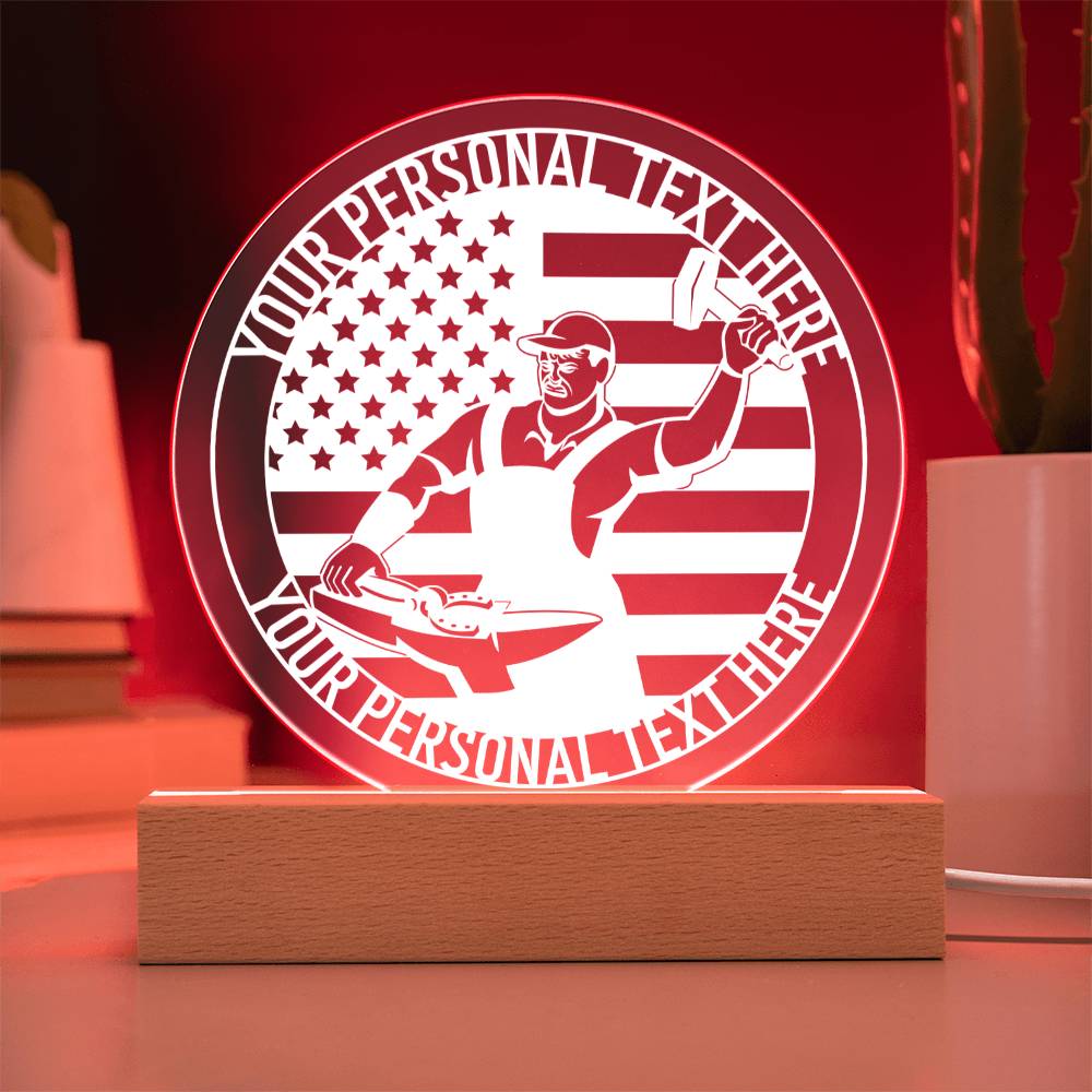 Personalized US Blacksmith Worker LED Sign In Red With Custom Text