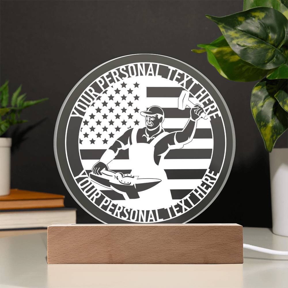 Personalized US Blacksmith Worker LED Sign In White With Custom Text 1
