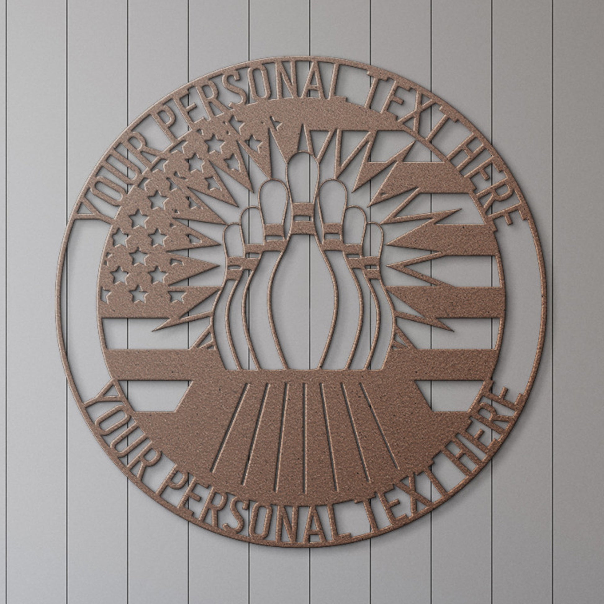 Personalized US Bowling Name Metal Sign Decor In Copper With Custom Text