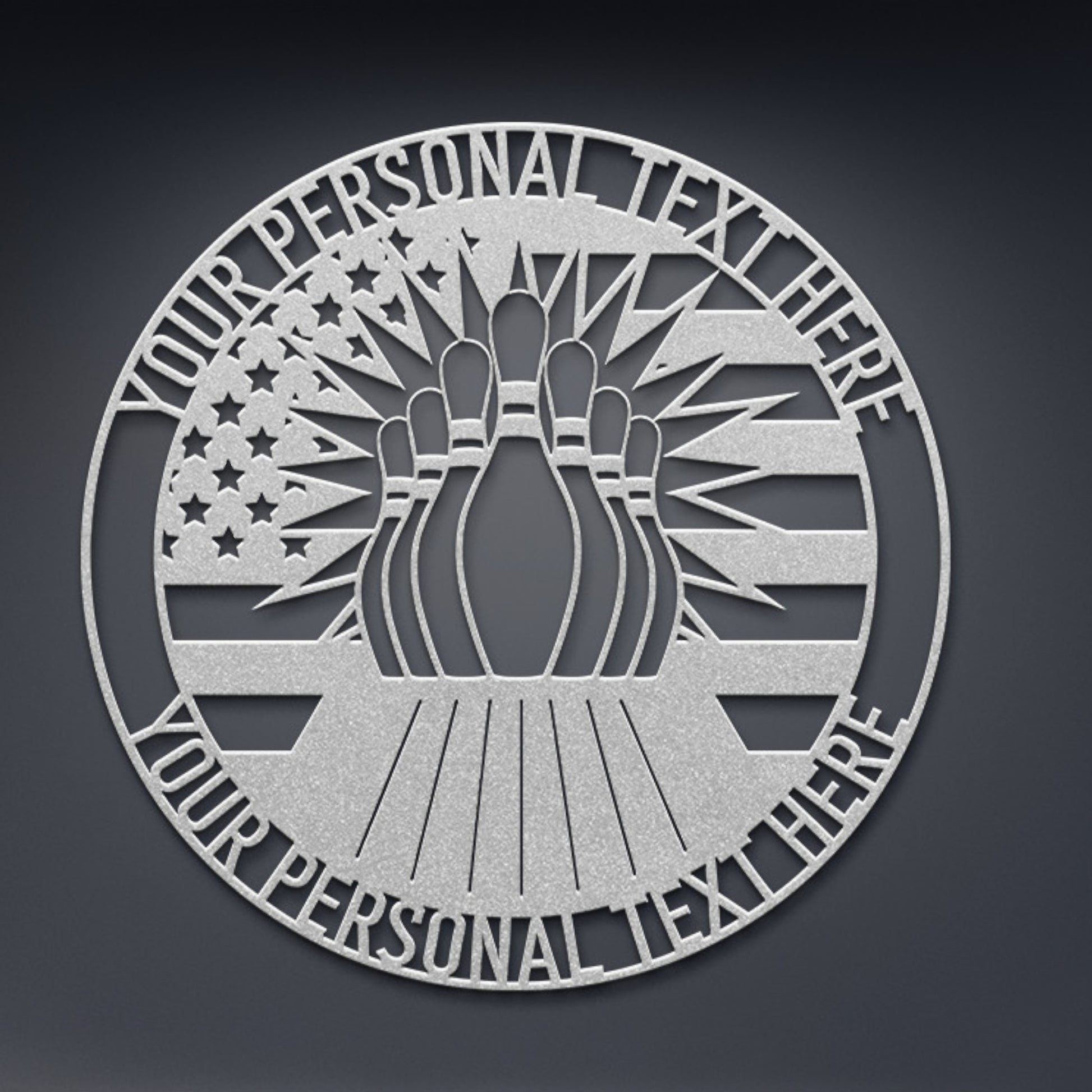 Personalized US Bowling Name Metal Sign Decor In Silver With Custom Text