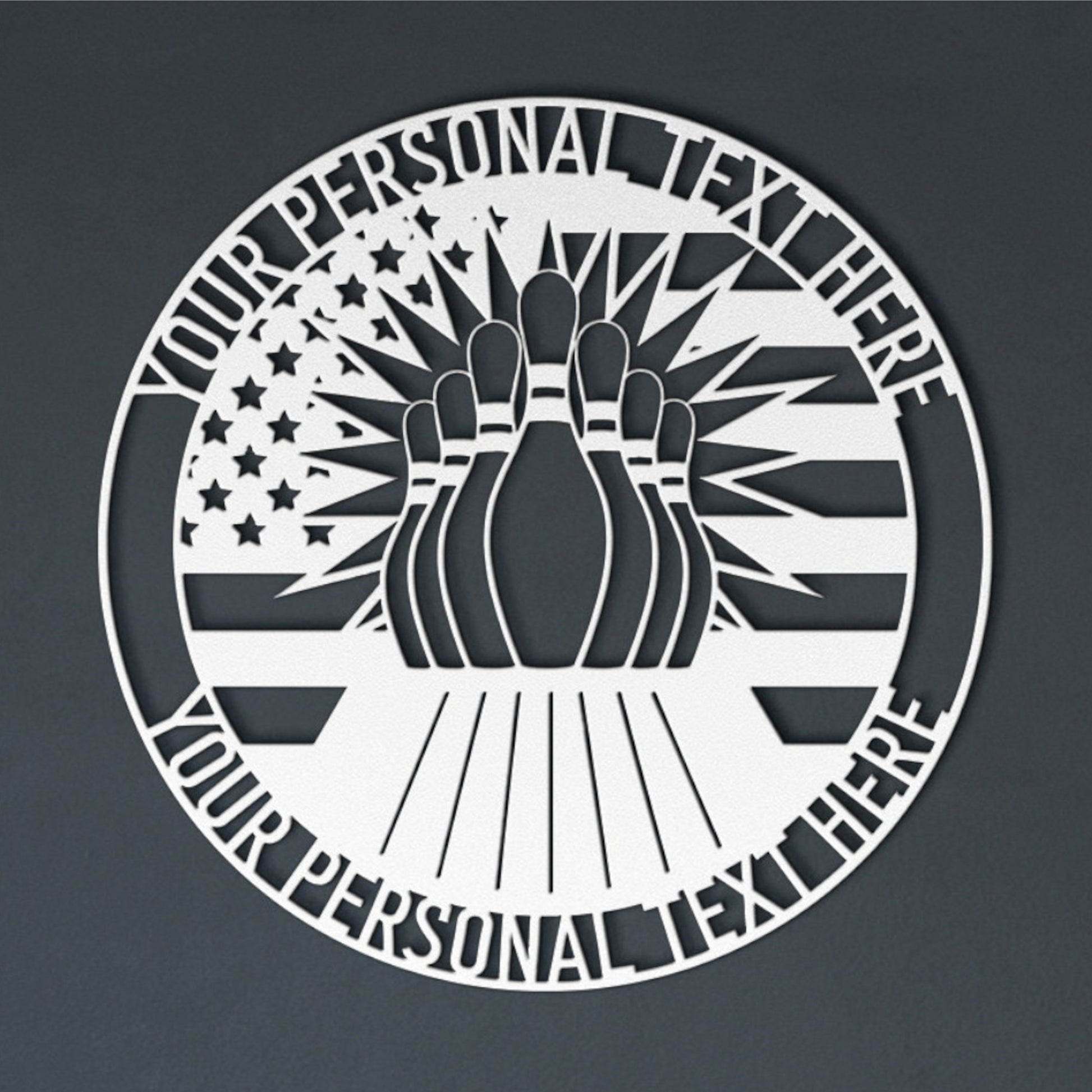 Personalized US Bowling Name Metal Sign Decor In White With Custom Text