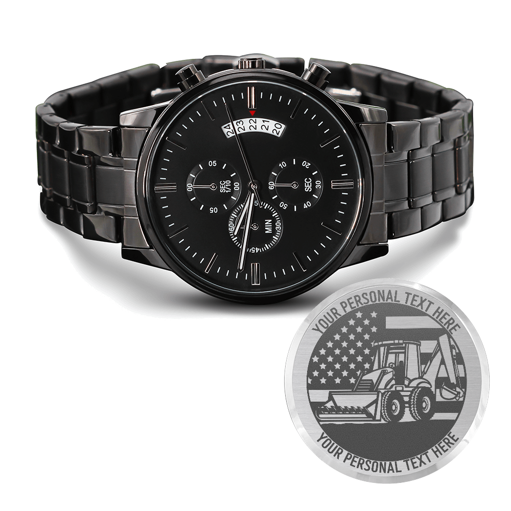 Personalized US Equipment Operator Metal Wristwatch With Custom Text And LED Gift Box 1