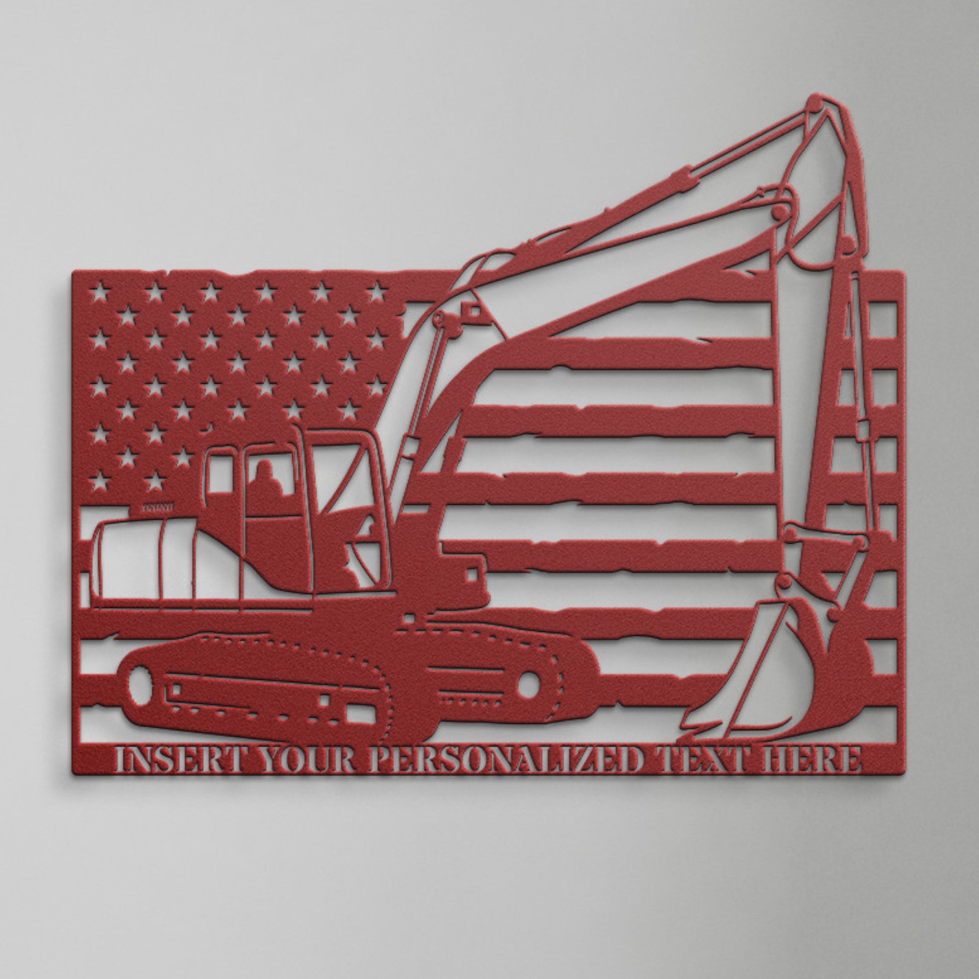 Personalized US Excavator Name Metal Sign. Custom Digger Wall Decor Gift. Patriotic. US Flag. Heavy Machinery. Machine Operator Wall Hanging