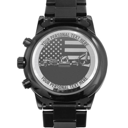 Personalized US Heavy Machinery Metal Wristwatch With Custom Text And LED Gift Box