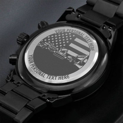 Personalized US Heavy Machinery Metal Wristwatch With Custom Text And LED Gift Box 3