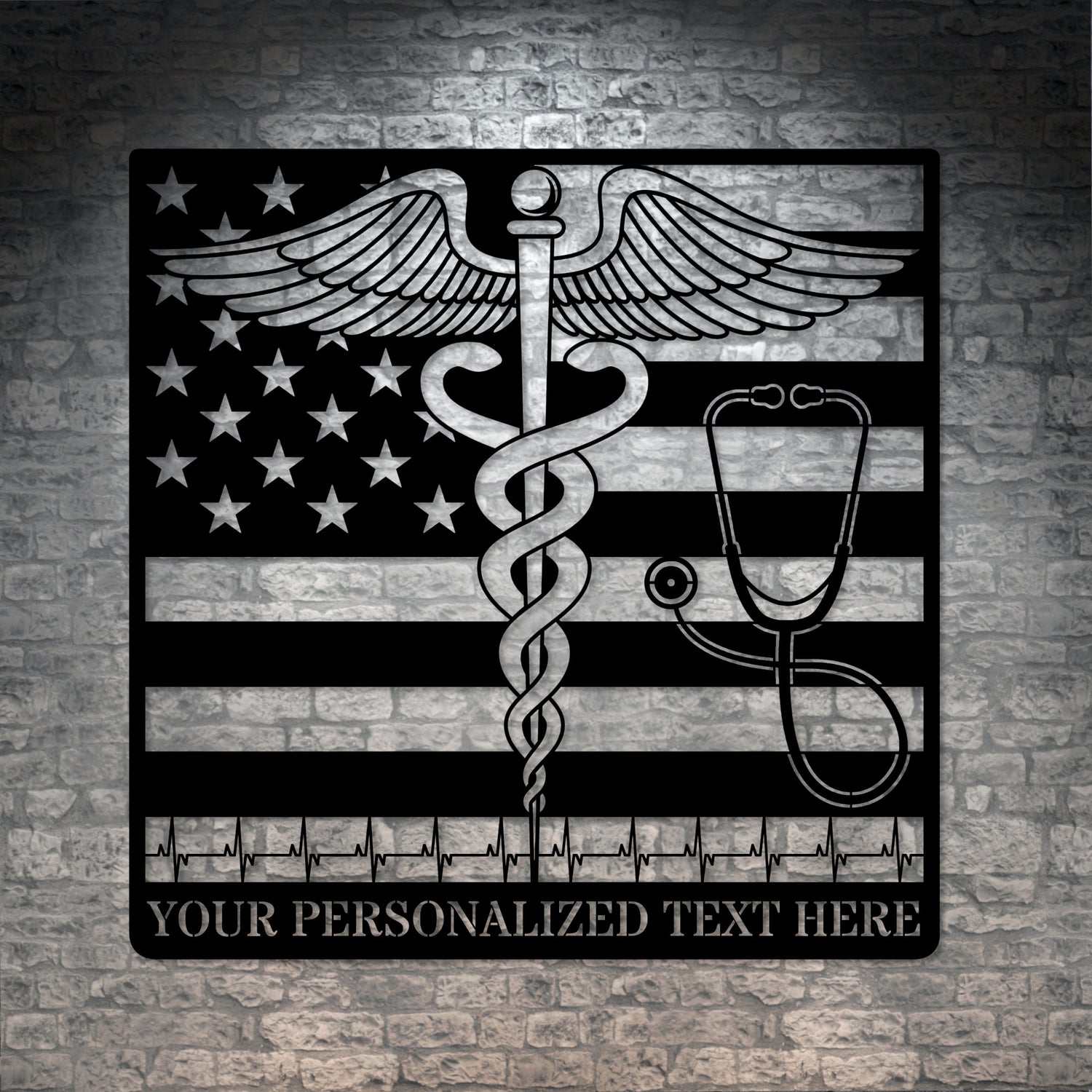 Personalized US Medical Logo Metal Sign Decor In Black With Custom Text