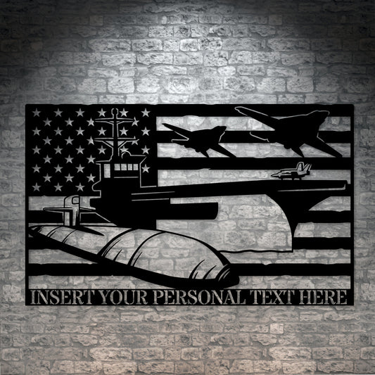 Personalized US Military Air Force & Navy Metal Sign In Black With Custom Text