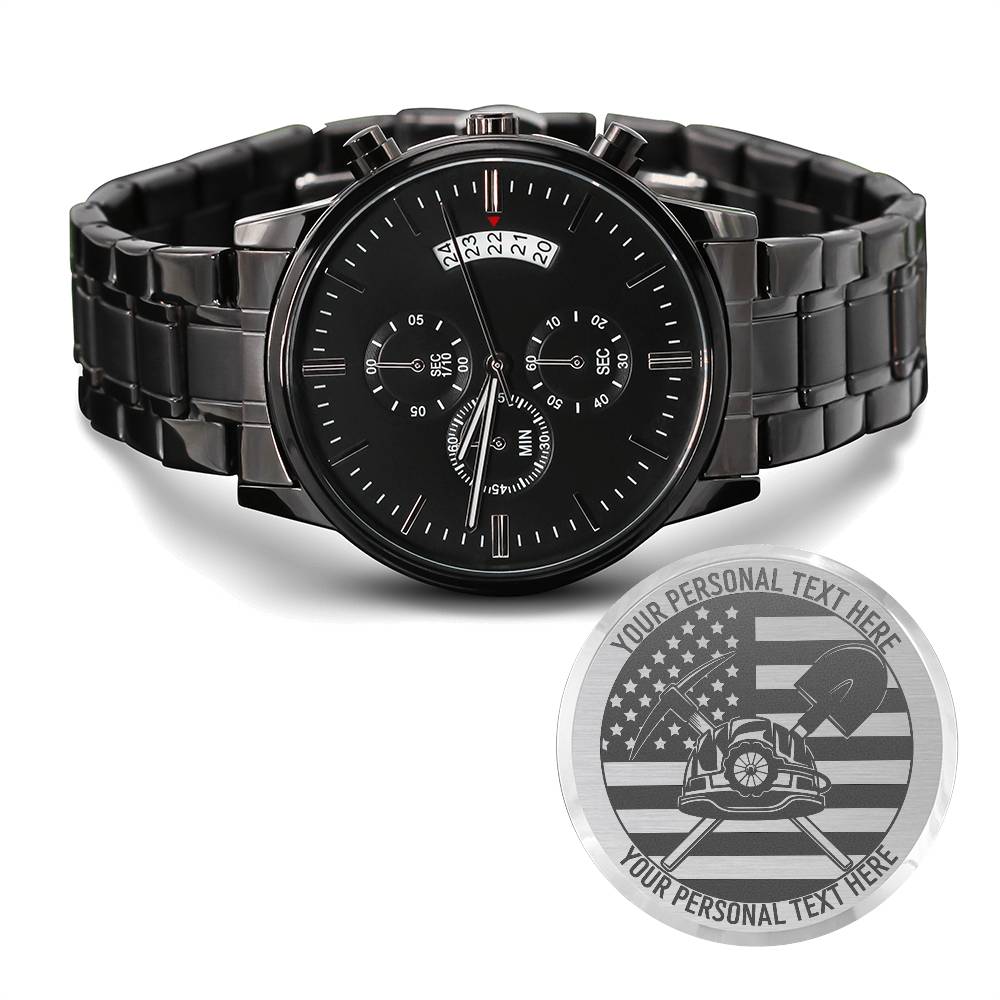 Personalized US Mine Worker Metal Wristwatch With Custom Text And LED Gift Box 3