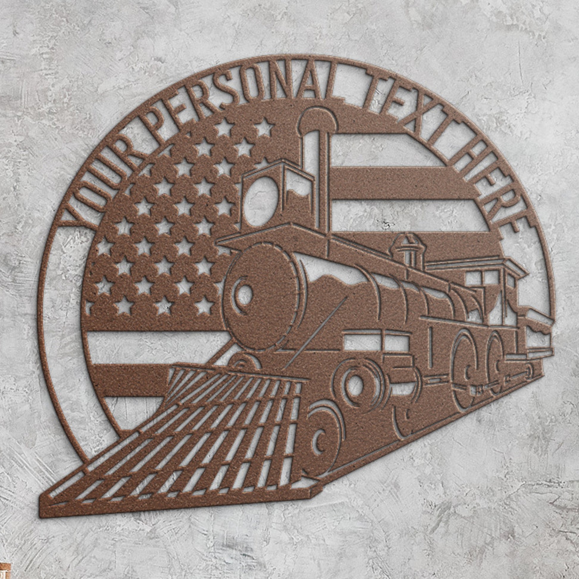 Personalized US Steam Train Metal Sign Decor In Copper With Custom Text