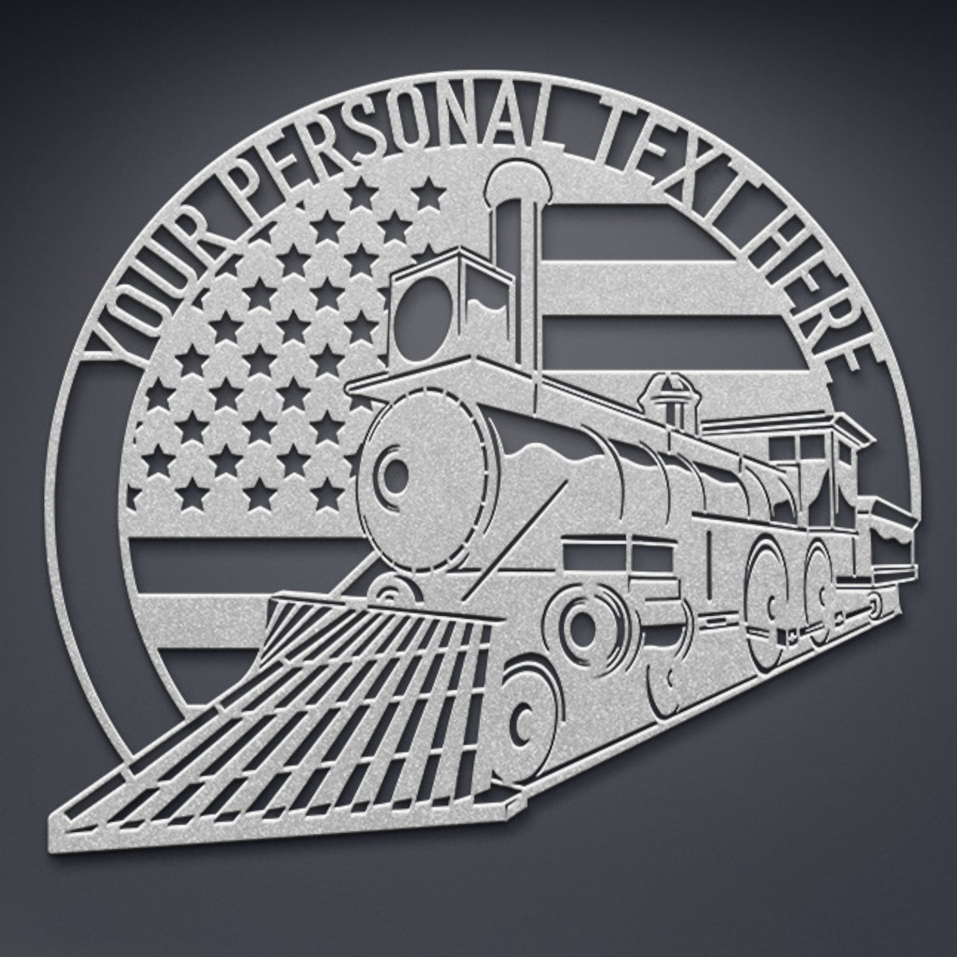 Personalized US Steam Train Metal Sign Decor In Silver With Custom Text