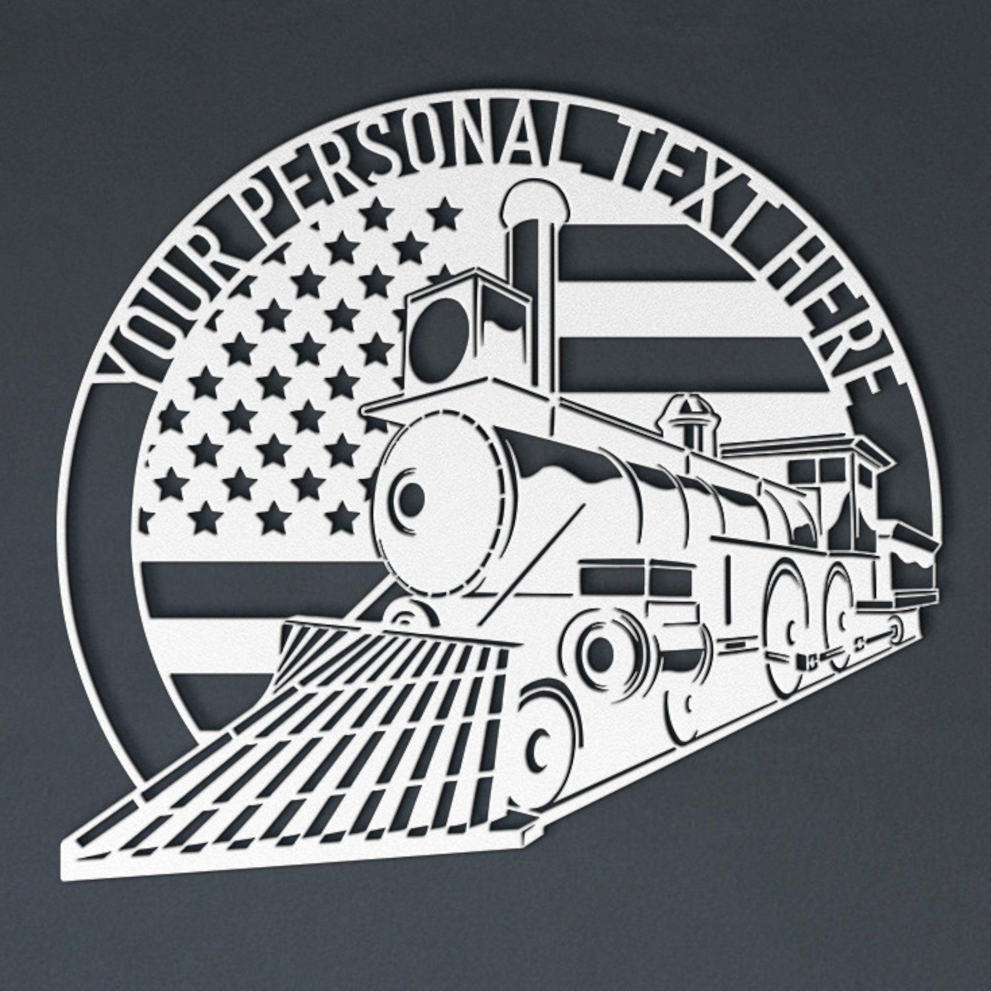 Personalized US Steam Train Metal Sign Decor In White With Custom Text