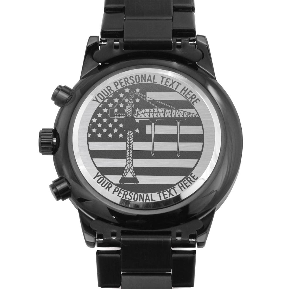 Personalized US Tower Crane Operator Metal Wristwatch With Custom Text And LED Gift Box