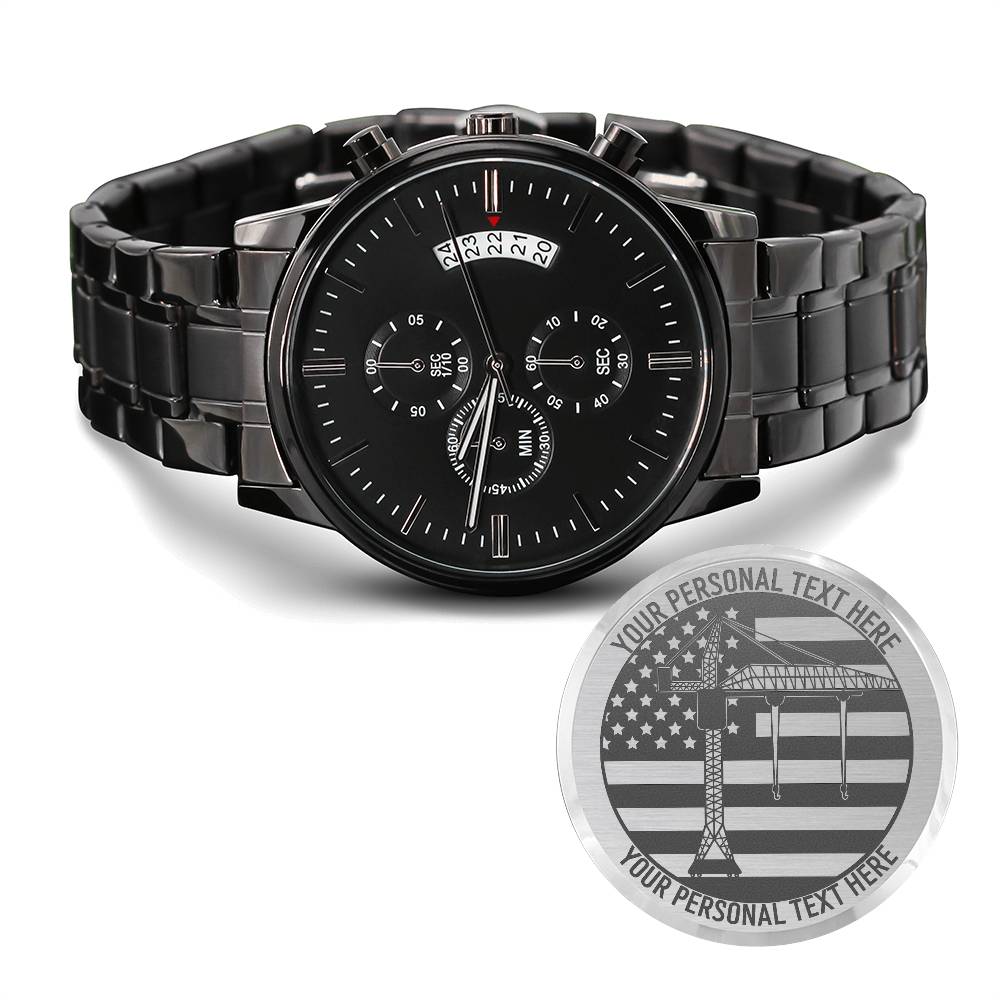 Personalized US Tower Crane Operator Metal Wristwatch With Custom Text And LED Gift Box 2