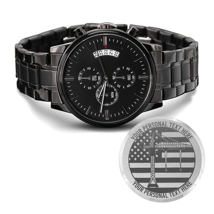 Personalized US Tower Crane Operator Metal Wristwatch With Custom Text And LED Gift Box 2