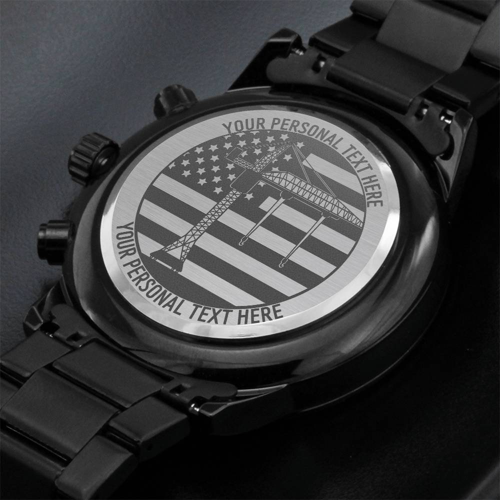Personalized US Tower Crane Operator Metal Wristwatch With Custom Text And LED Gift Box 3