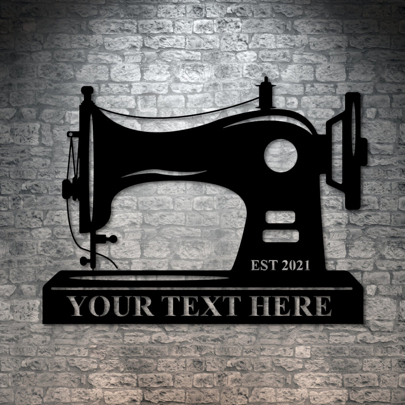 Personalized Vintage Sewing Machine Metal Sign Decor In Black With Custom Text