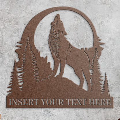 Personalized Wolf Display Metal Sign. Custom Howling Wolf Portrait Wall Decor Gift. Wildlife Name Display. Hunting Cabin Wall Hanging Gift