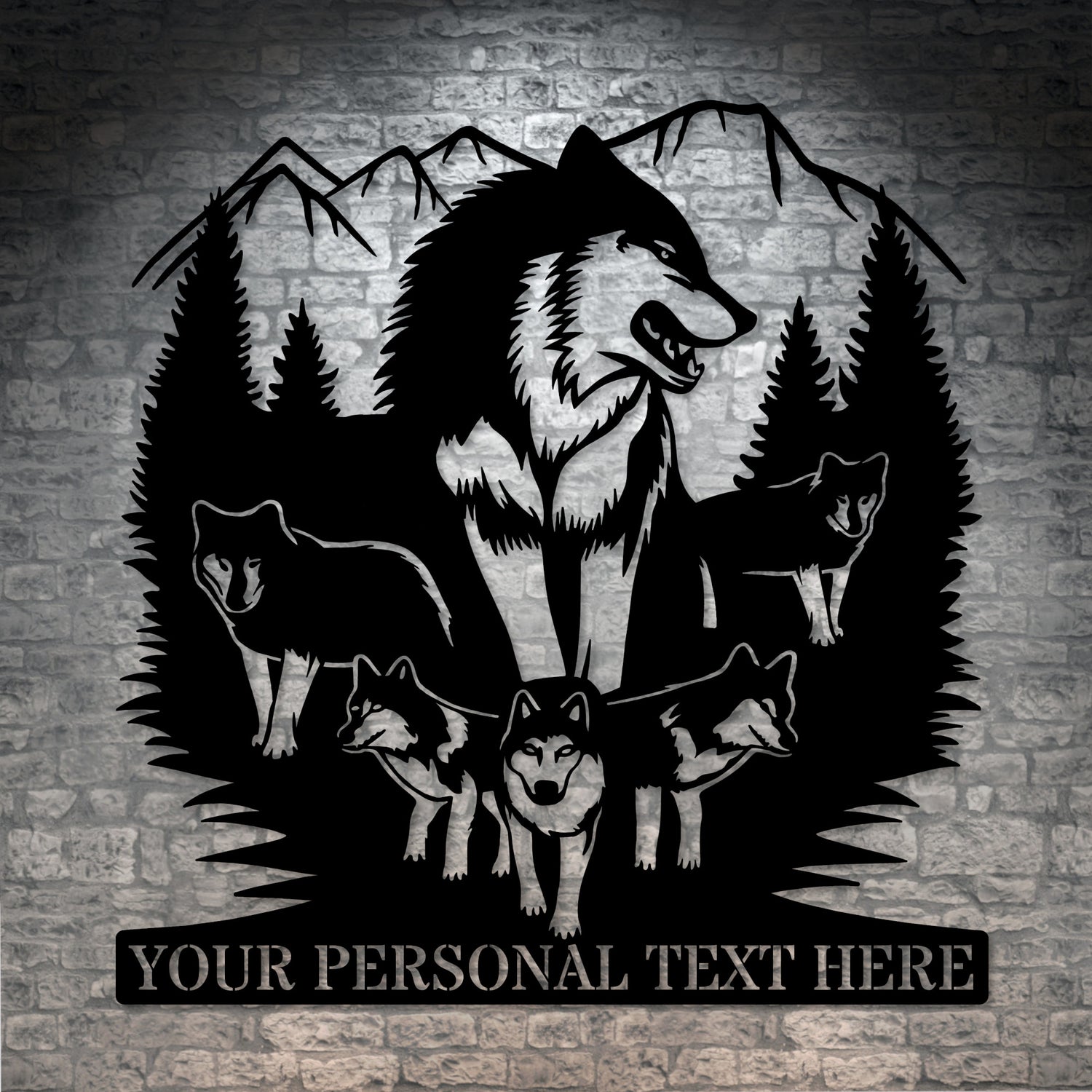 Personalized Wolf Pack Name Metal Sign Decor In Black With Custom Text