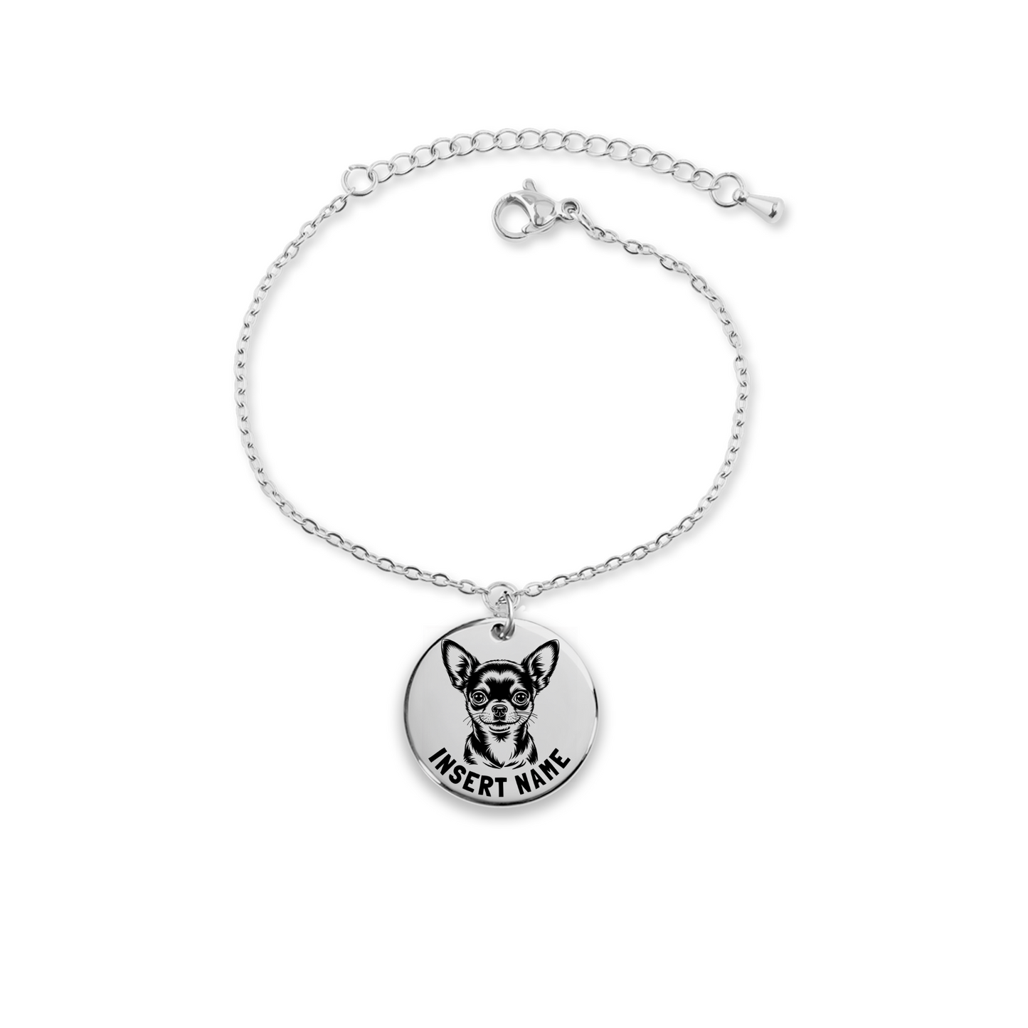 Personalized engraved Chihuahua Dog silver bracelet in jewelry box with loving message card...