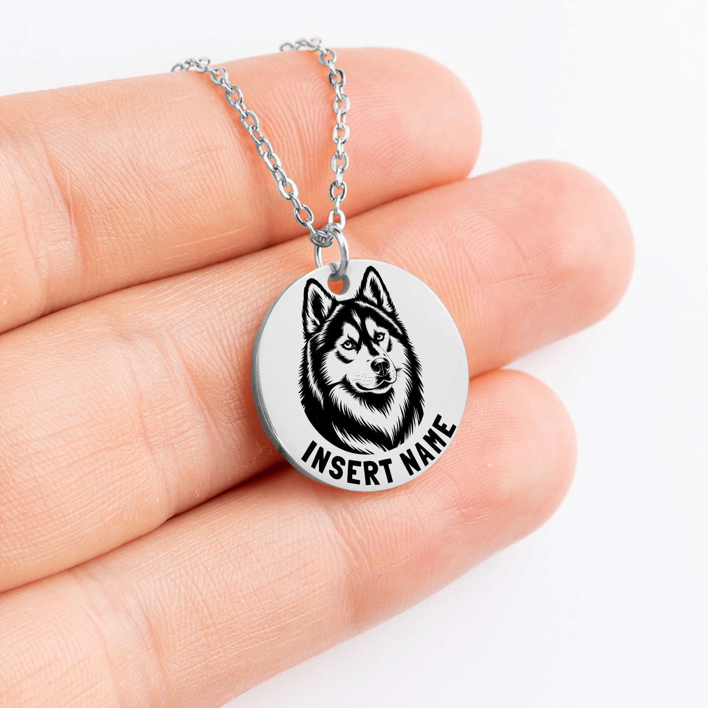 Personalized engraved Husky silver necklace in a jewelry box with a loving message card 2...